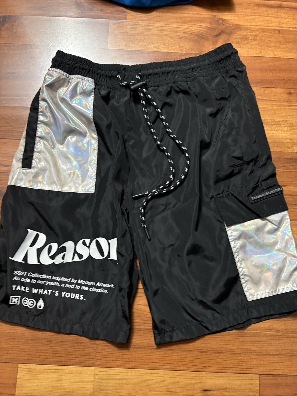 Reason Black Shorts with Iridescent Accent